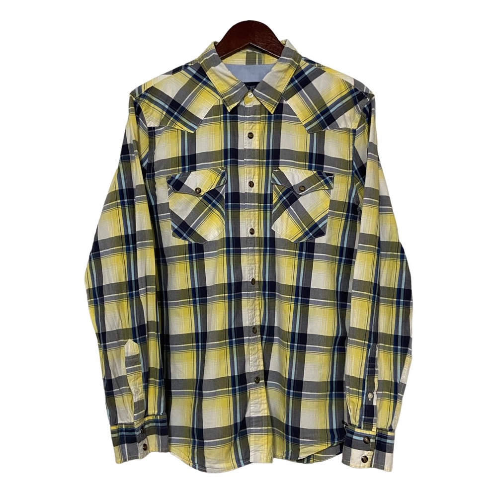 American Eagle Plaid Pearl Snap Button Down Yellow